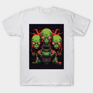 3 Green Aliens T-Shirt